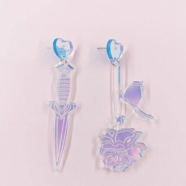 Pendientes de cuchillo y rosa