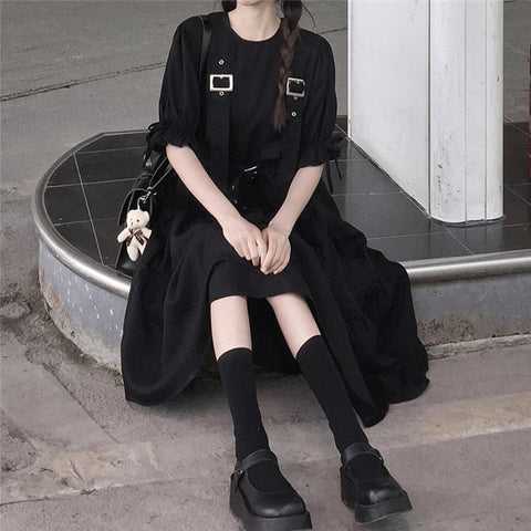 Vestido negro estilo harajuku japonés