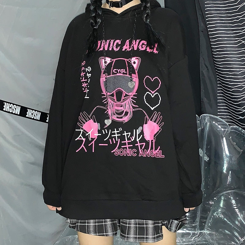 Sudadera con capucha de anime gótico pastel