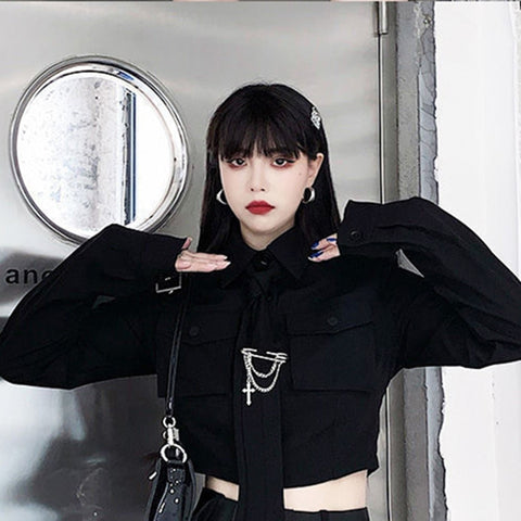 Koreanisches Gothic-Outfit-Set – Hemd und Rock