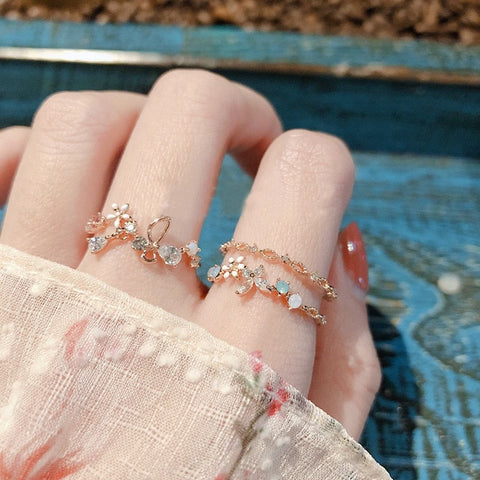 Anillos ajustables con forma de corazón y flor