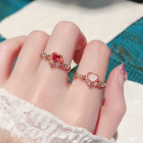 Anillos ajustables con forma de corazón y flor