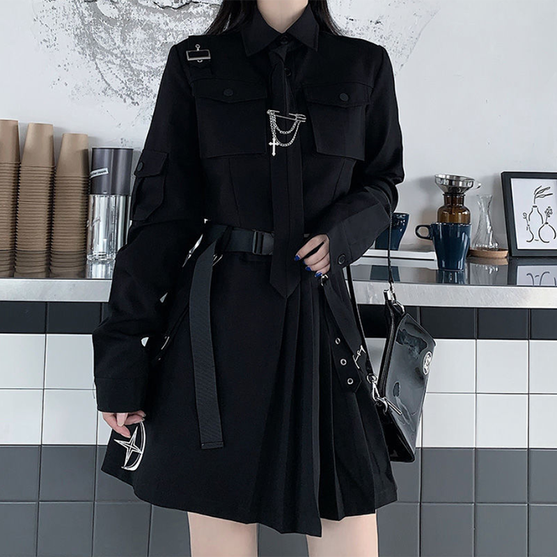 Koreanisches Gothic-Outfit-Set – Hemd und Rock