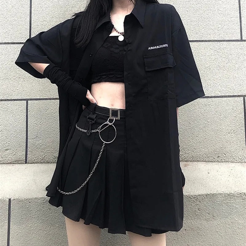 Korean Darkwear Clothing Set - Shirt & Skirt