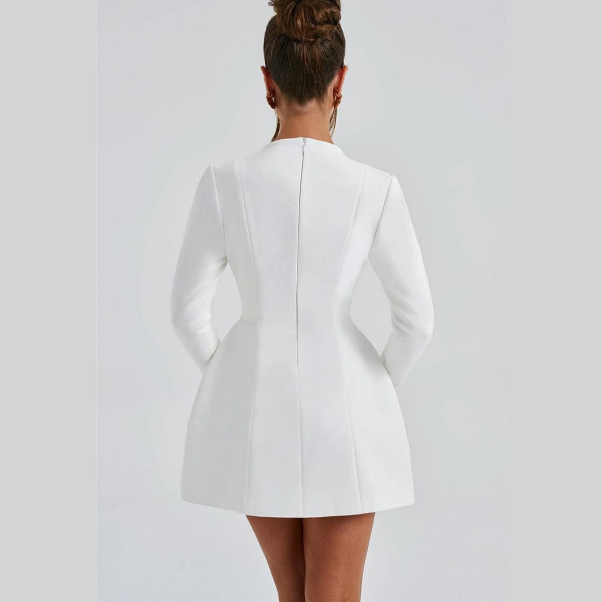 Crimson - White Deep V A-line Mini Dress