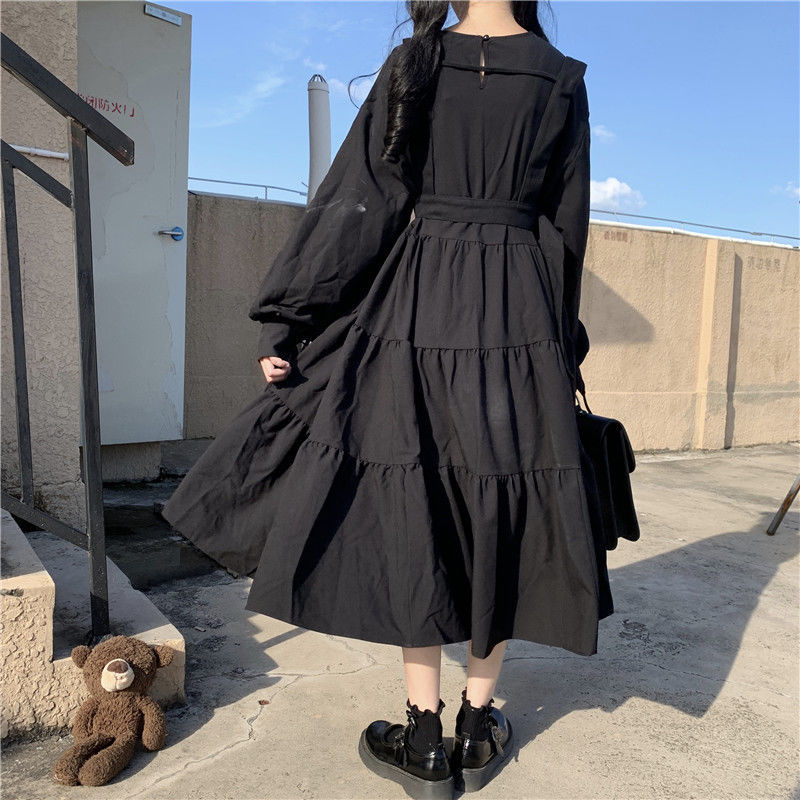 Vestido negro estilo harajuku japonés