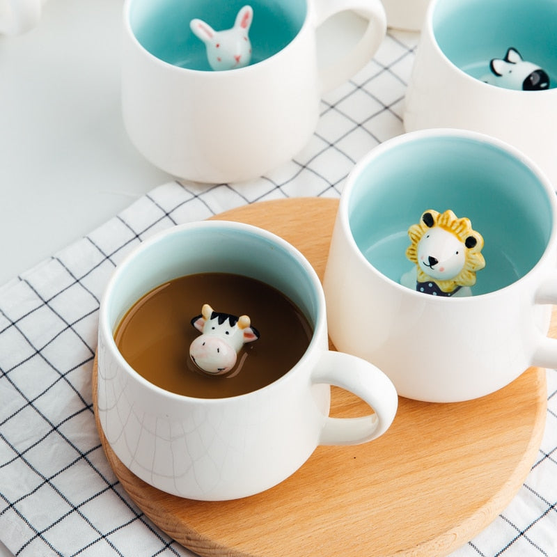 Tazas de cerámica con animales adorables