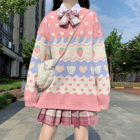 Japanischer Kawaii Erdbeerpullover