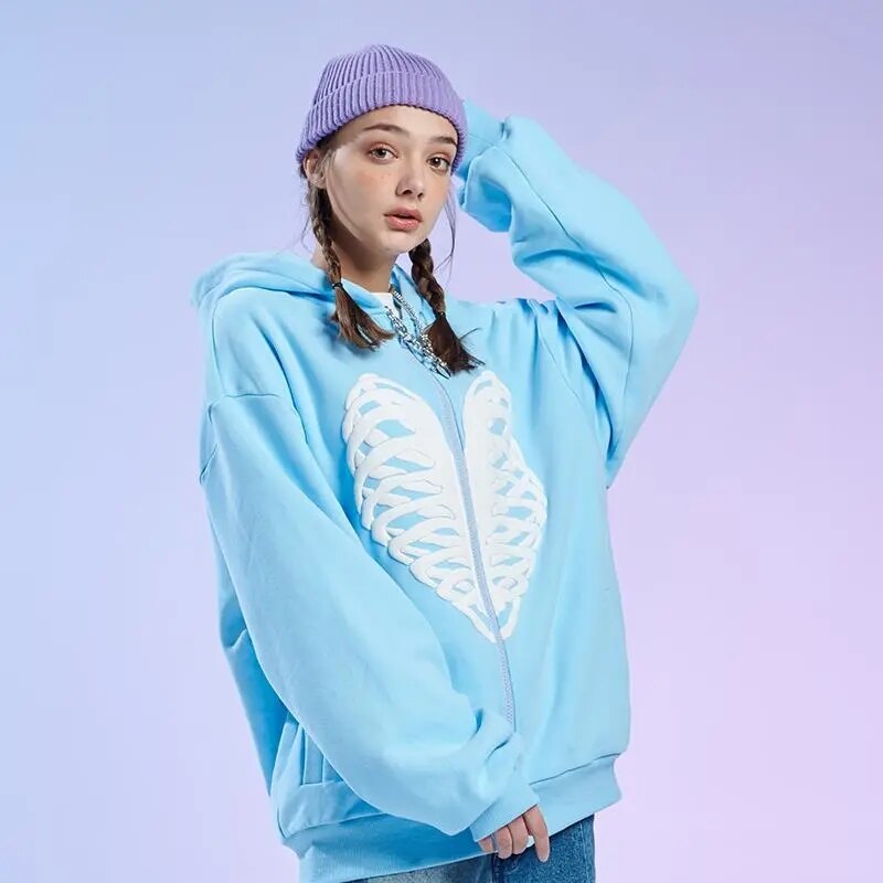 Sudadera con capucha con estampado de huesos Y2K