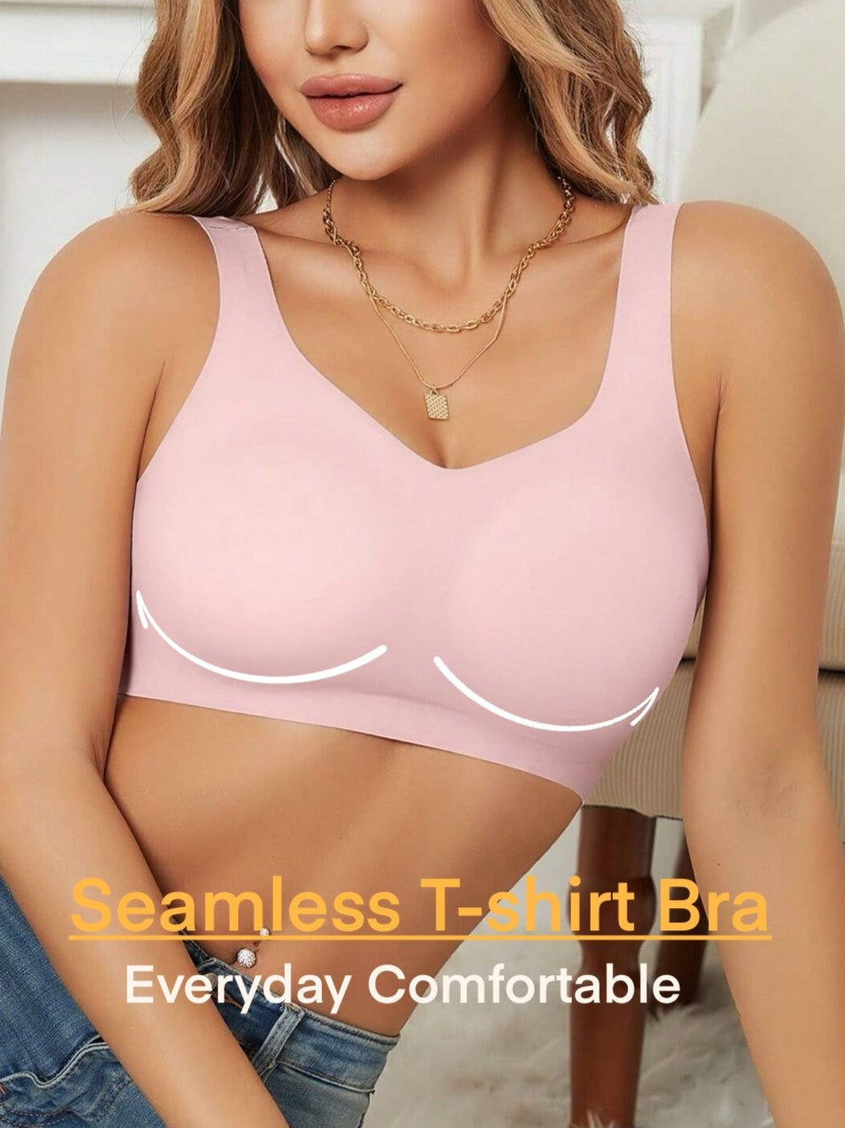 Solid Hollow Invisible Seamless & Comfortable Wirefree Bra Pink