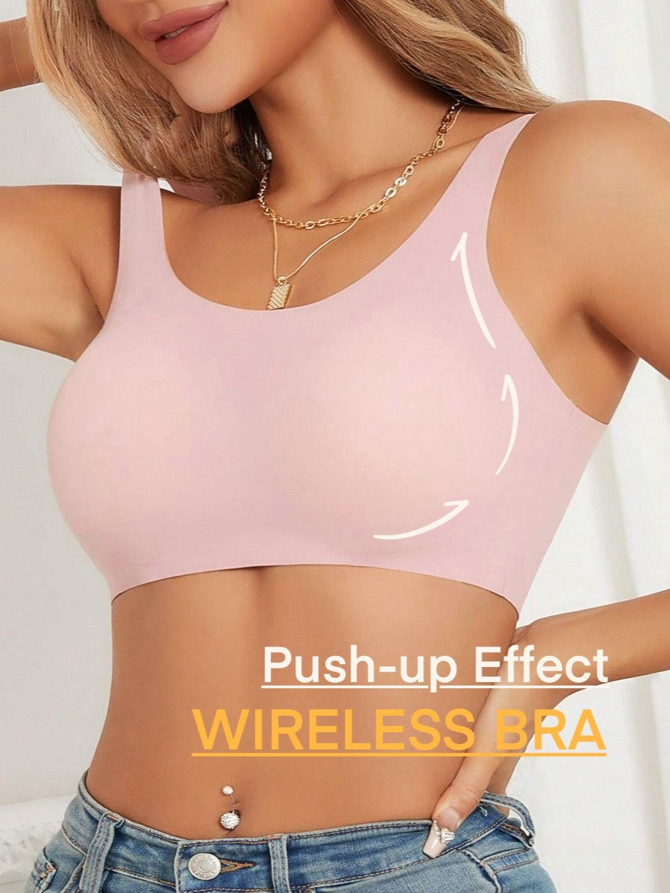 Solid Hollow Invisible Seamless & Comfortable Wirefree Bra Pink