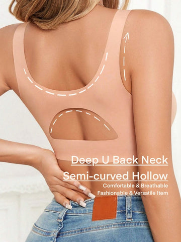 Solid Hollow Invisible Seamless & Comfortable Wirefree Bra RosyBrown