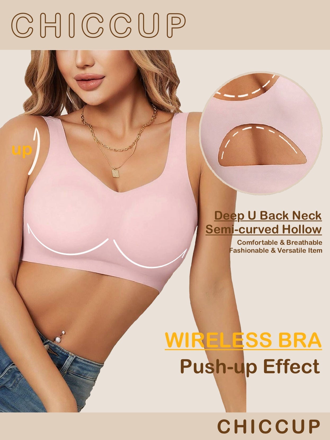 Solid Hollow Invisible Seamless & Comfortable Wirefree Bra Pink