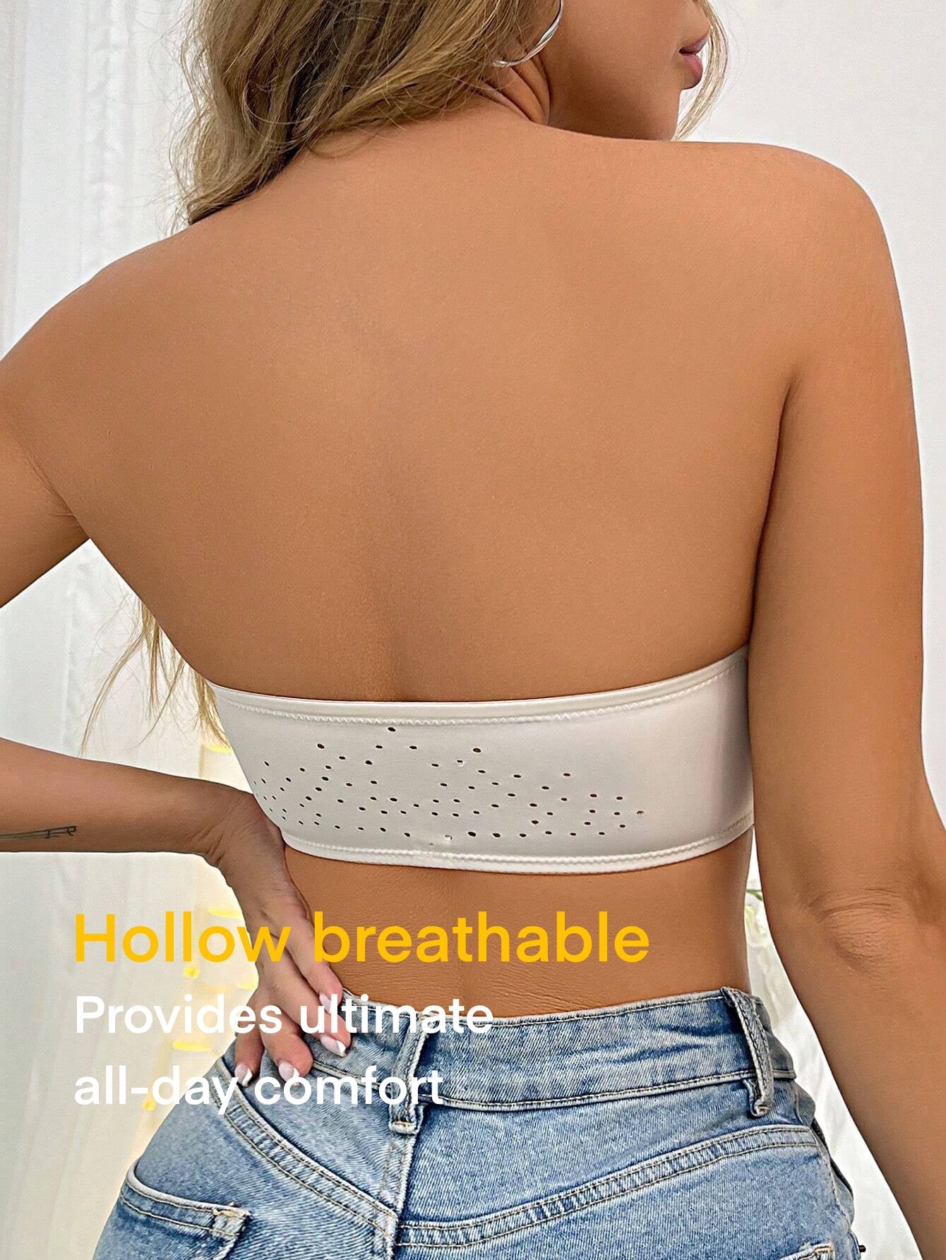 Simple Solid Front-Closure Hook And Eye Strapless Wireless Bra Ivory