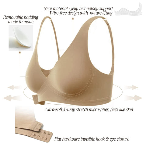 Wirefree Seamless Bra for Women Invisible Deep V Plunge Bra with Removeable Padding Tan