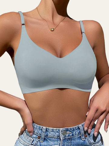 Low Back Seamless Push-up Wireless Bra Light Blue