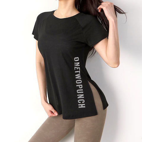 Camiseta holgada de cuello redondo para mujer para deportes y yoga