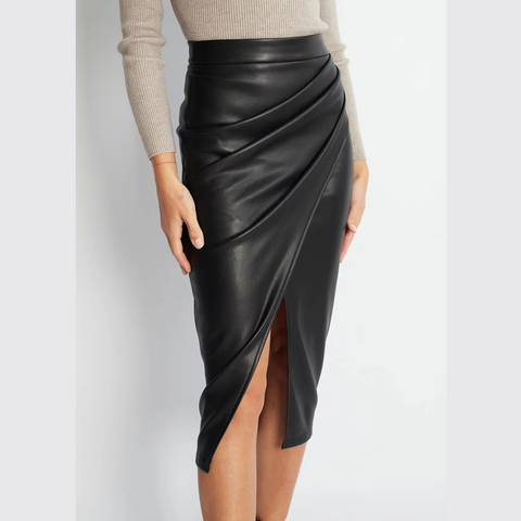 Matalia - High Waist Faux Leather Midi Skirt