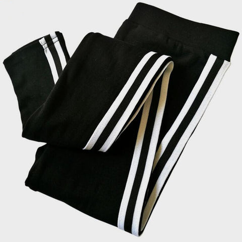 Women Cotton Side Stripe Sports Fitness Leggings