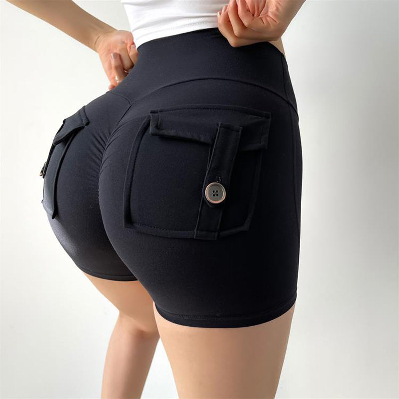 Pantalones cortos de yoga y fitness para mujer con bolsillos en la cintura