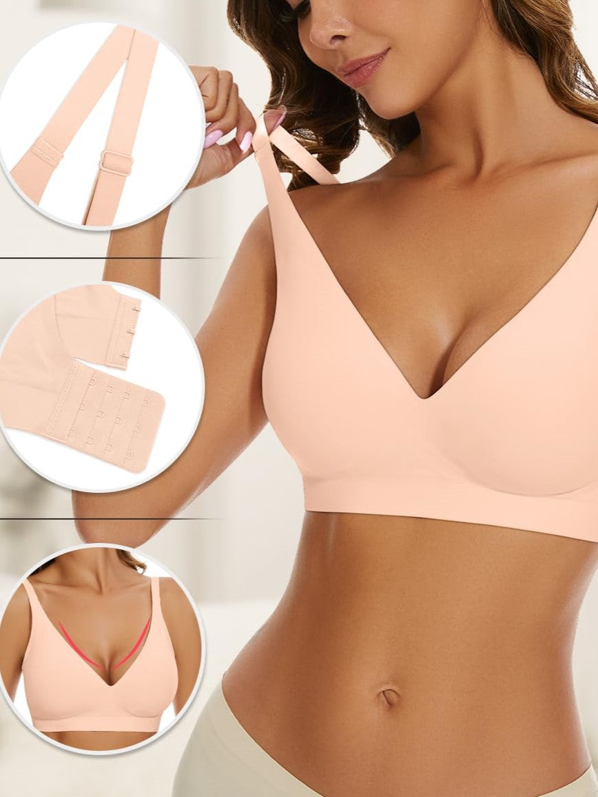 Wirefree Seamless Bra for Women Invisible Deep V Plunge Bra with Removeable Padding