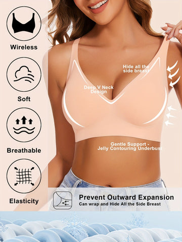 Wirefree Seamless Bra for Women Invisible Deep V Plunge Bra with Removeable Padding