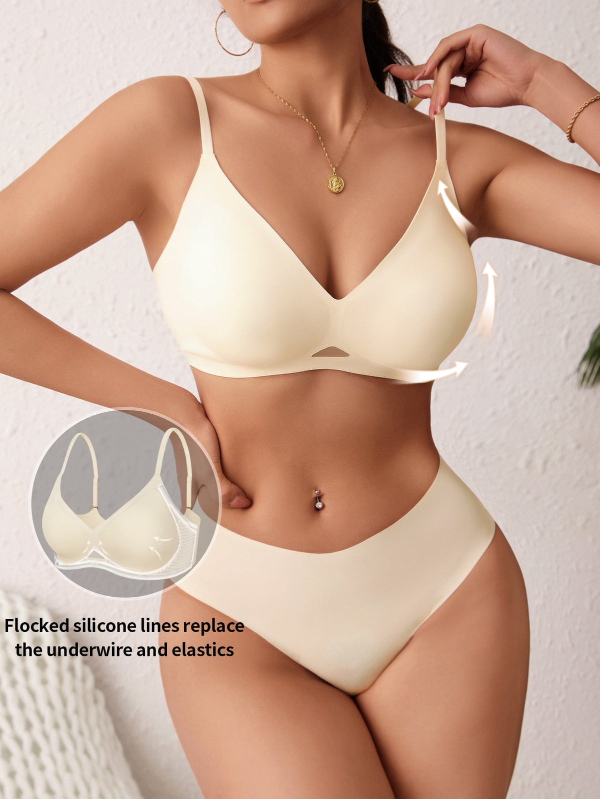 Conjunto de sujetador push up ajustable de una pieza sin costuras y sin aros