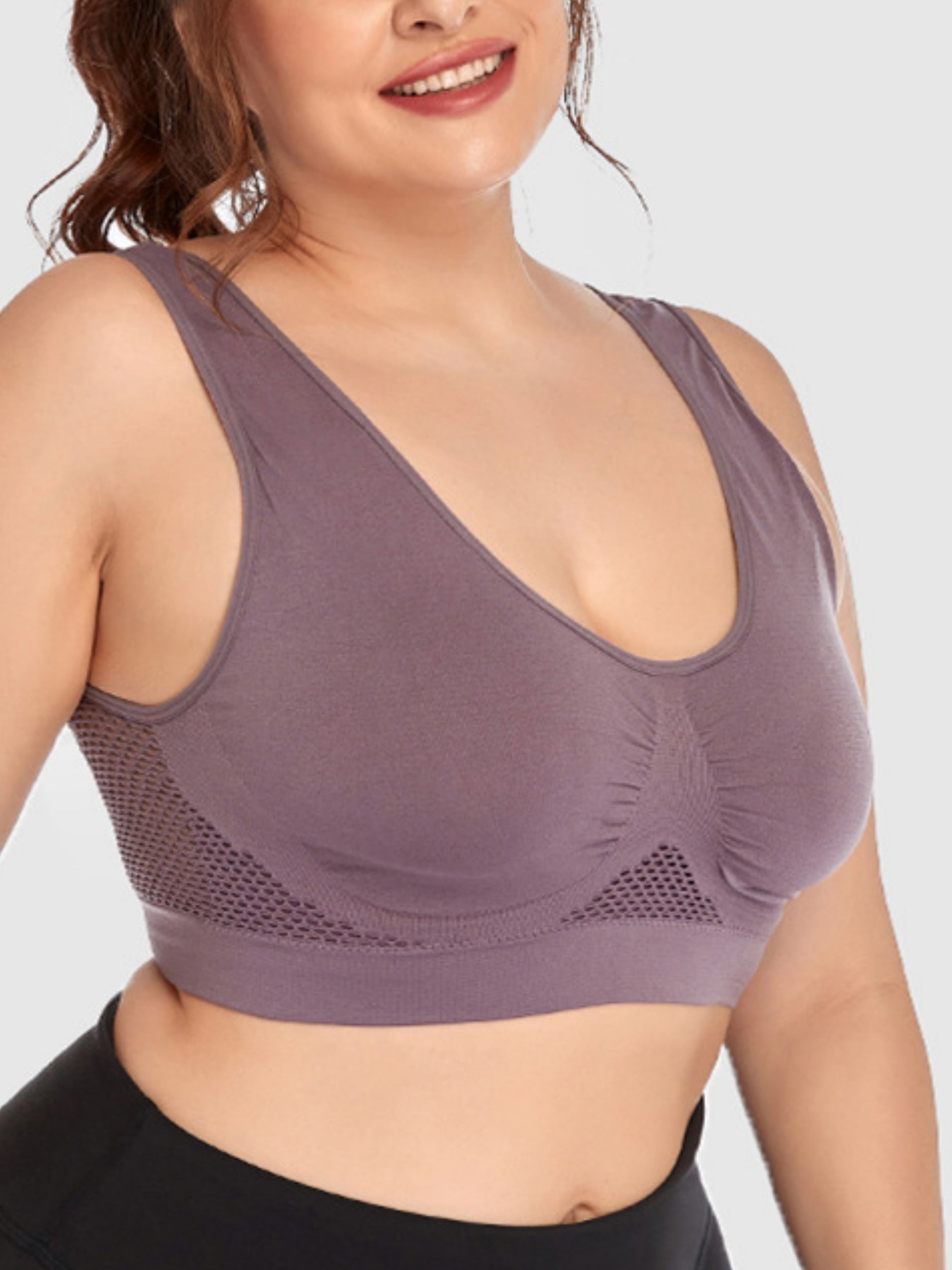 Wireless Hollow Mesh Sports Yoga Bra RosyBrown