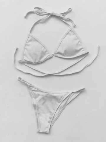 4-Piece Solid Color Stretchy Bikini Sets - White