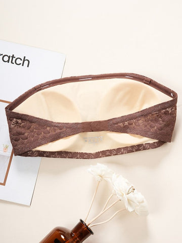 Lace Seamless Non-slip Gathered Wireless Bandeau Bra With Invisible Straps