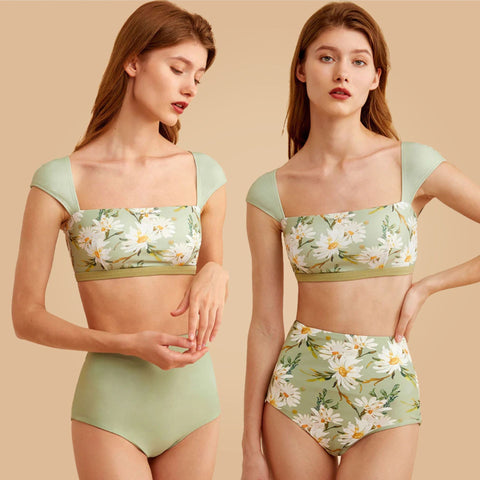 Ropa de playa de cintura alta con estampado floral