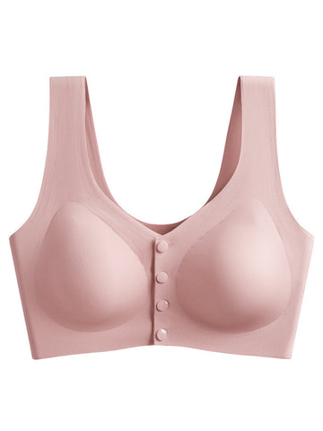 Ladies' Solid Color Front Closure Seamless Bra Pink