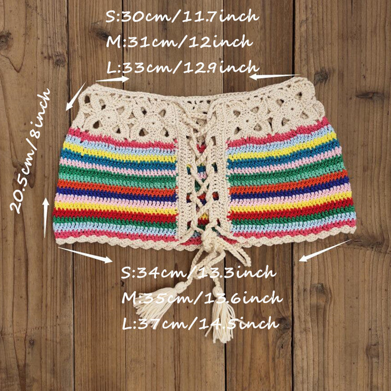 Colorful Striped Two-Piece Suit Knitted Crochet Lace