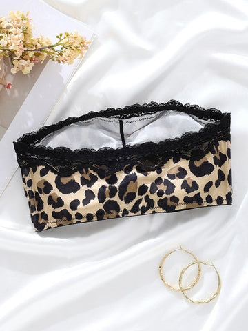 Sujetador push up de encaje con estampado de leopardo sexy con cierre frontal y sin espalda