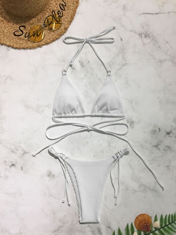 Two piece metal ring bikini set  - White