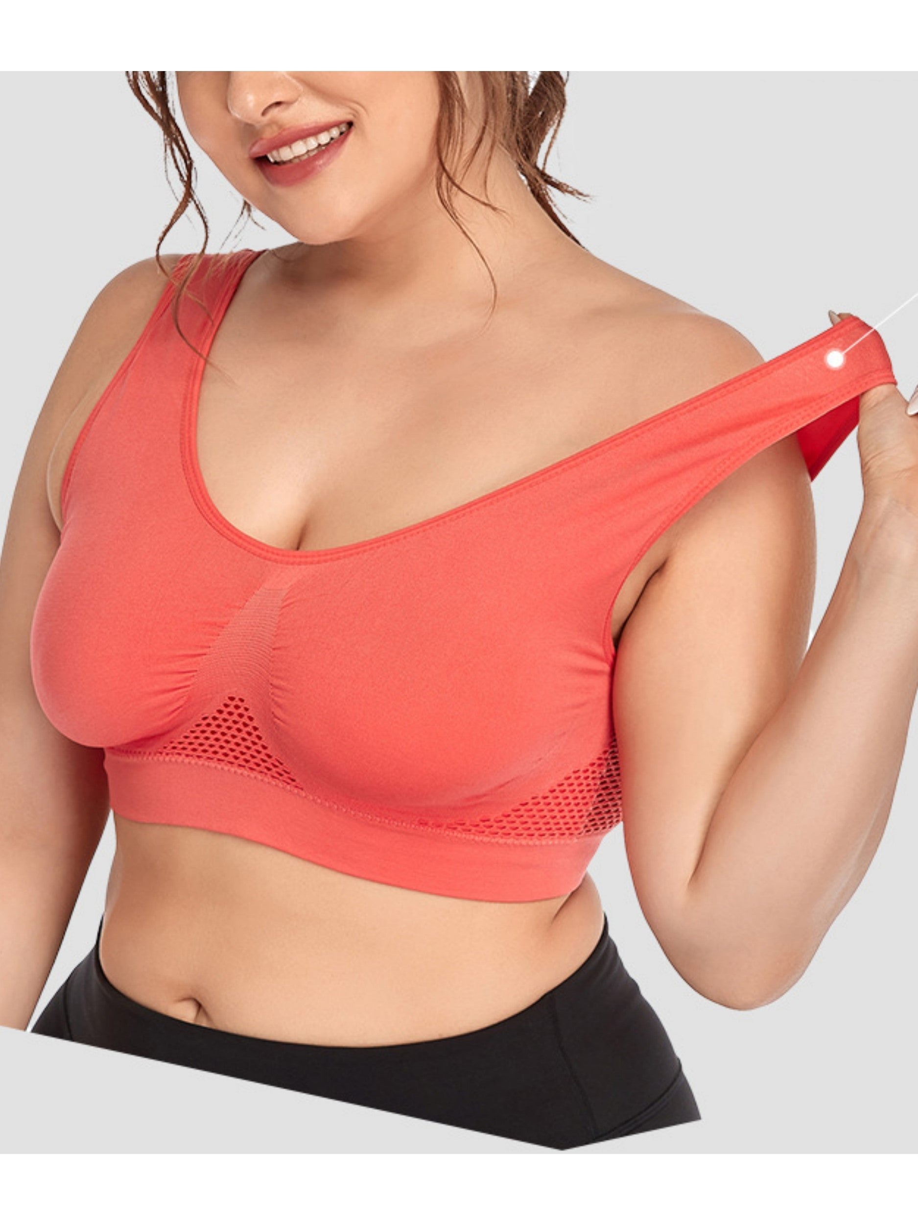 Wireless Hollow Mesh Sports Yoga Bra LightCoral