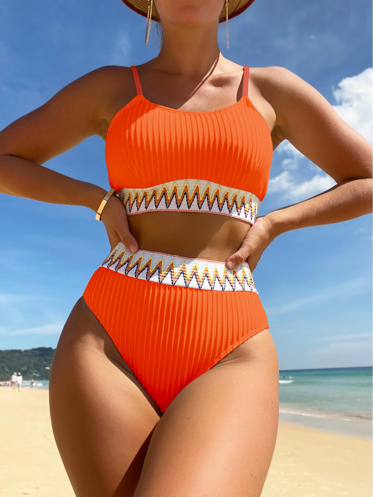 High waist cup bikini set  - Orange