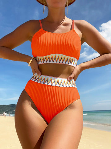 High waist cup bikini set  - Orange