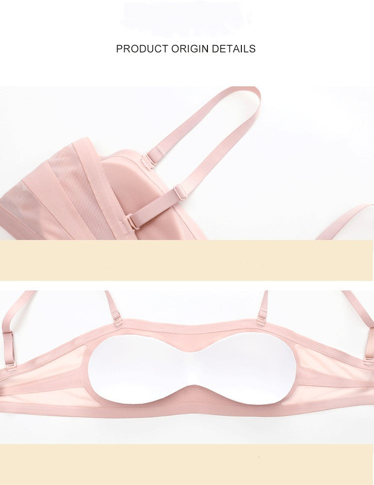 Seamless One-piece Glossy Thin Push-up Anti-Sagging Bra Pink