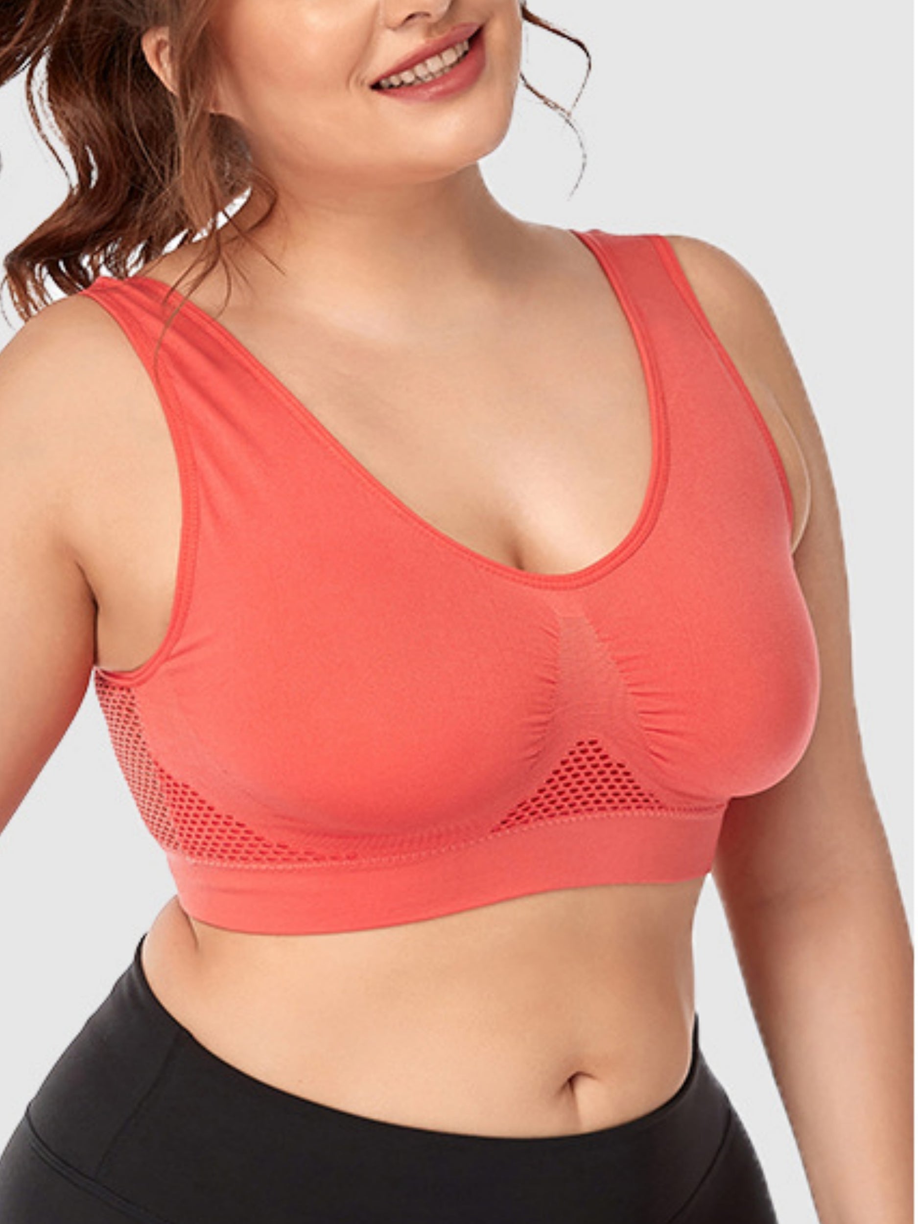 Wireless Hollow Mesh Sports Yoga Bra LightCoral