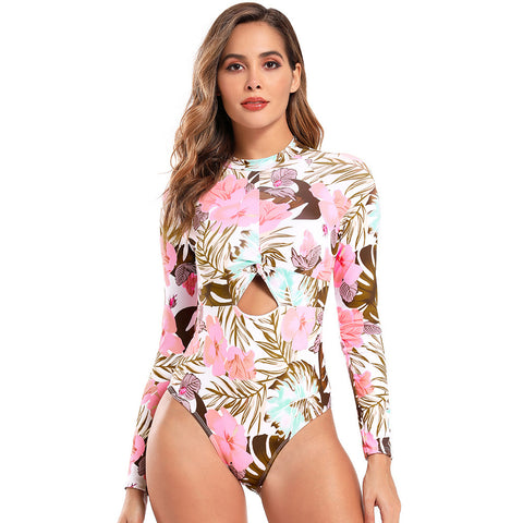 Floral Print Long Sleeve One Piece Swimsuit