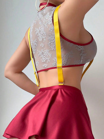 Lace See-Through Four Piece Underwear Set
