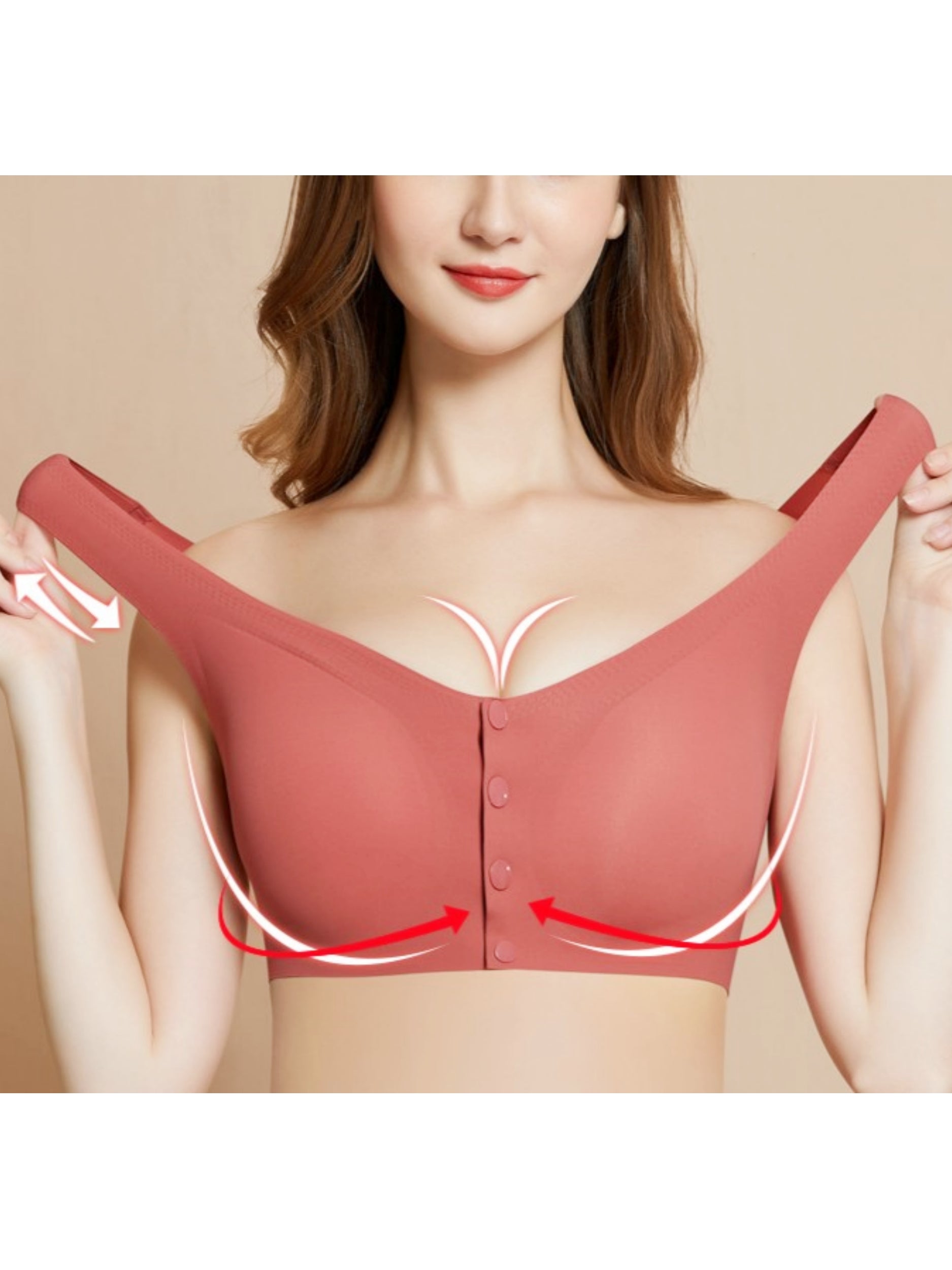 Ladies' Solid Color Front Closure Seamless Bra LightCoral