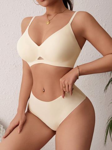 Conjunto de sujetador push up ajustable de una pieza sin costuras y sin aros