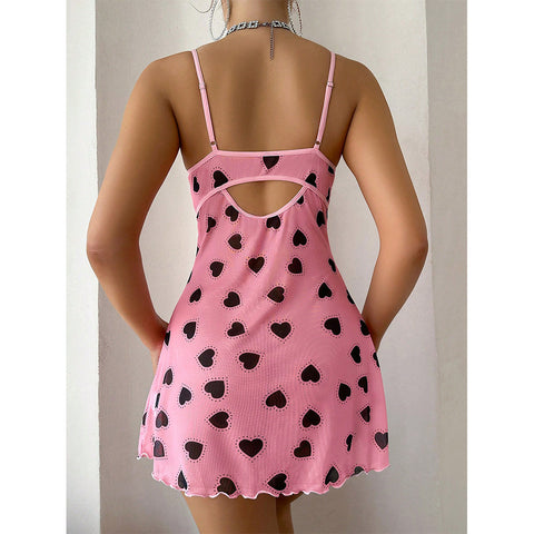 Heart Print Nightdress Two-piece Pajamas