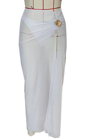 LONG SKIRT WITH HIGH SLIT AND METAL SHELL DECOR