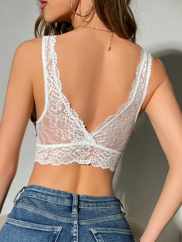 Women's Lace Bra With Floral Bra White