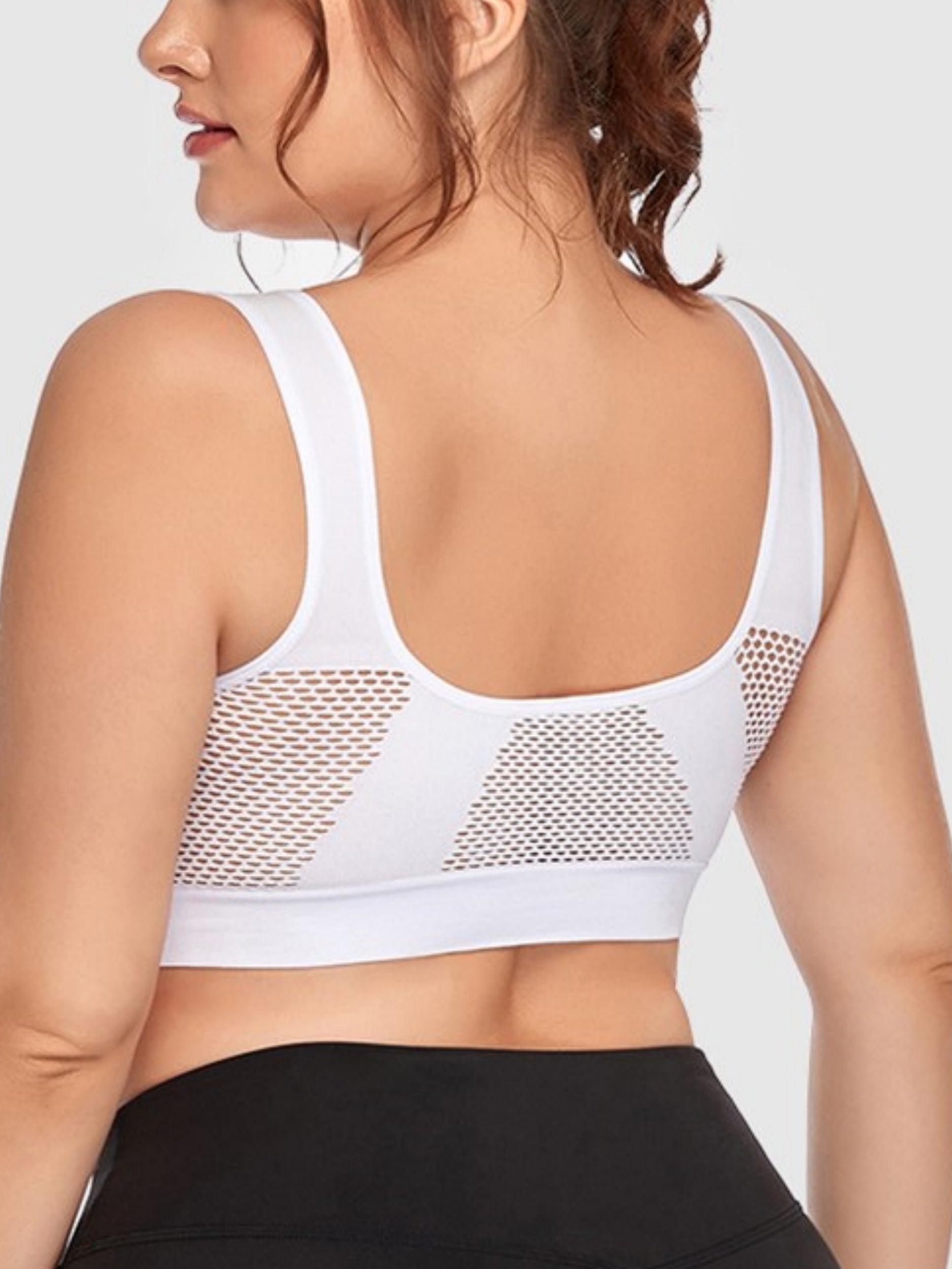 Wireless Hollow Mesh Sports Yoga Bra White