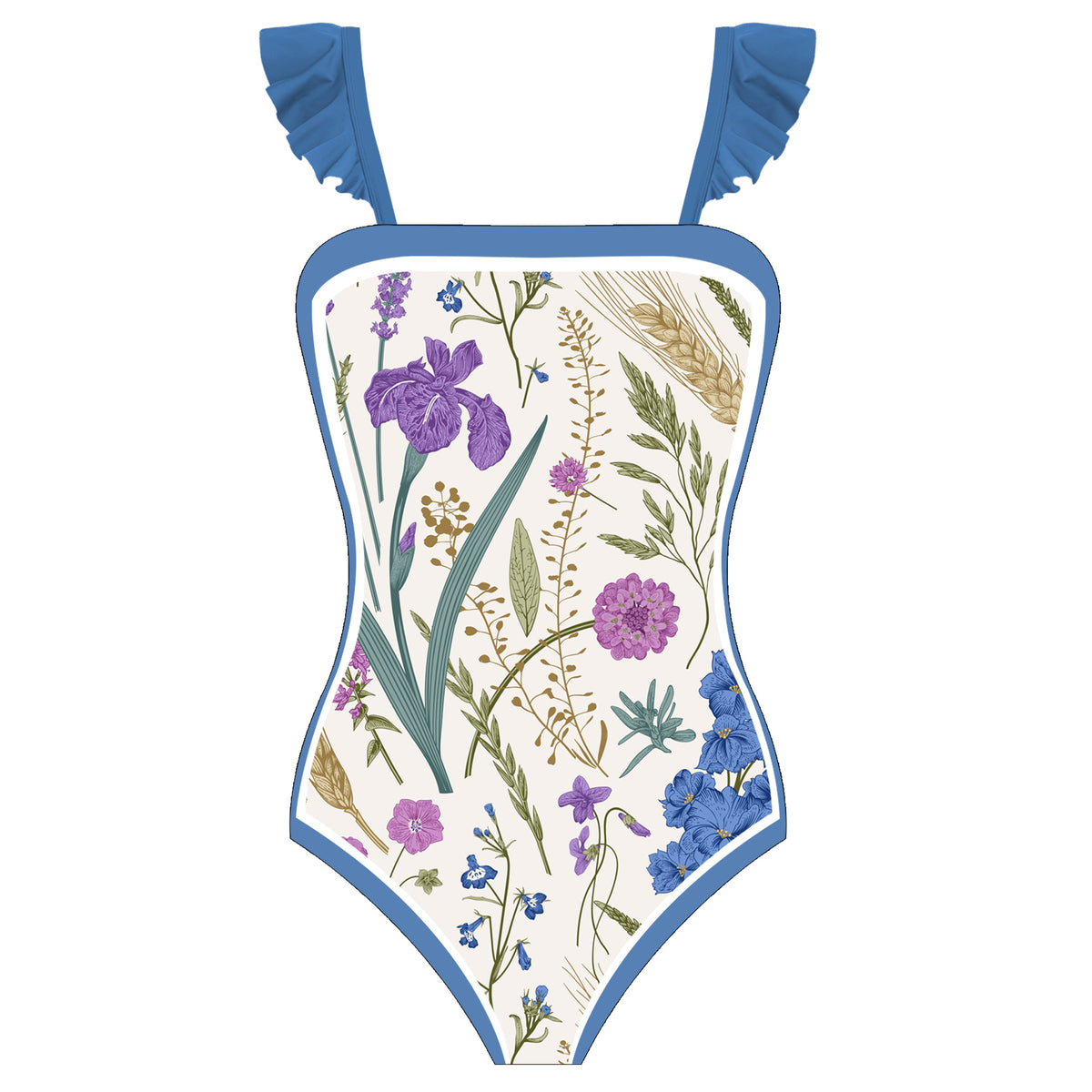 FLORAL PRINT ONE-PIECE SWIMSUIT - Blue