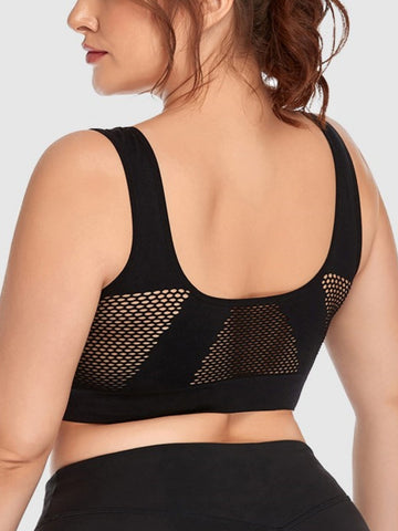 Wireless Hollow Mesh Sports Yoga Bra Black